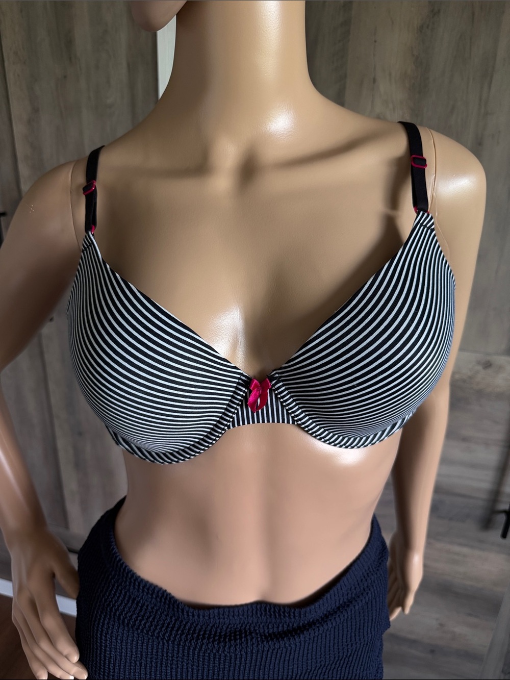 Maidenform Black and White Striped Bra with Thin Straps